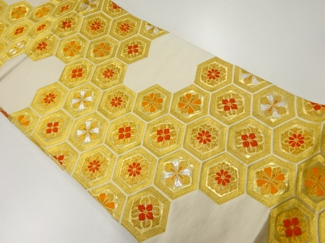 JAPANESE KIMONO / VINTAGE FUKURO OBI / WOVEN KIKKO & FLOWER